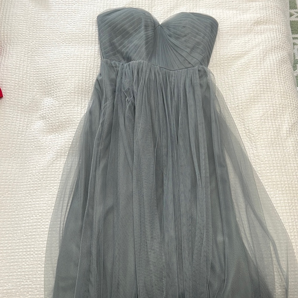 Jenny Yoo blue gray bridesmaids dress.